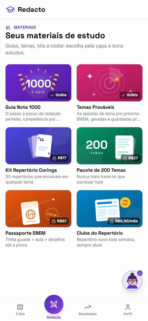 Hub de materiais de estudo com capas coloridas